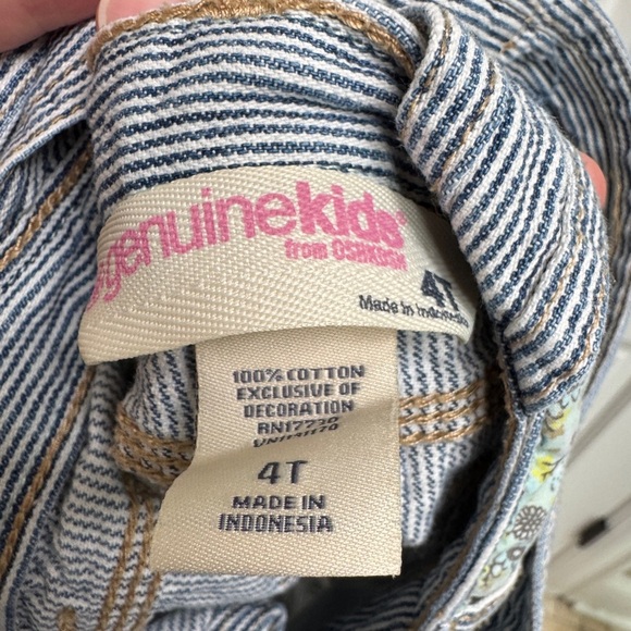 OshKosh B'gosh 4T Girls Blue Striped Overalls Dress with Skirt Floral Belt - Picture 7 of 7